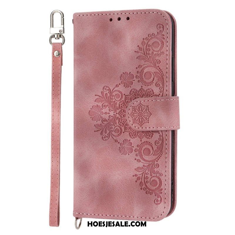 Folio-hoesje voor Xiaomi 12 Lite Met Ketting Bloemen Strappy En Schouderriem