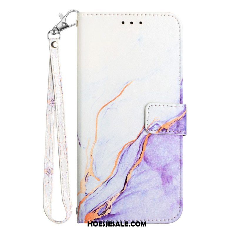 Folio-hoesje voor Xiaomi 12T / 12T Pro Met Ketting Marmer Strippen