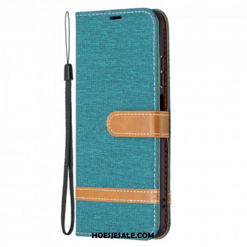 Folio-hoesje voor Xiaomi Redmi Note 10 / 10S Met Ketting Band Van Stof En Leereffect