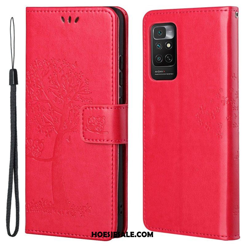 Folio-hoesje voor Xiaomi Redmi Note 11 / 11S Met Ketting String Boom En Uilen