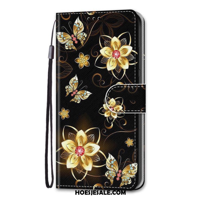 Folio-hoesje voor Xiaomi Redmi Note 11 Pro Plus 5G Met Ketting Riem Bloemen