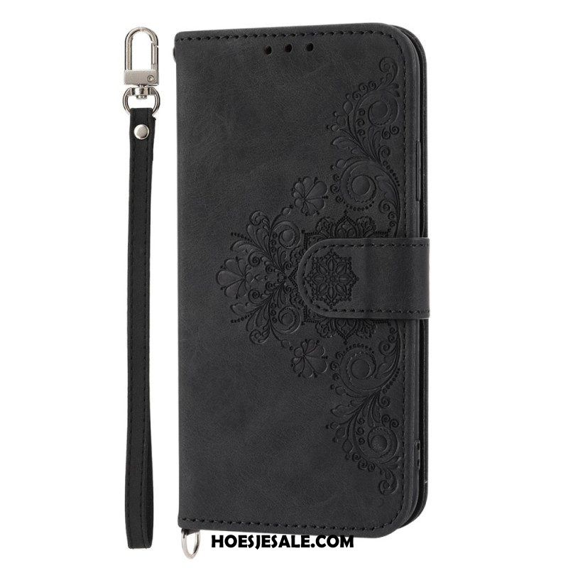 Folio-hoesje voor Xiaomi Redmi Note 12 5G Bloemen Met Riem En Schouderriem