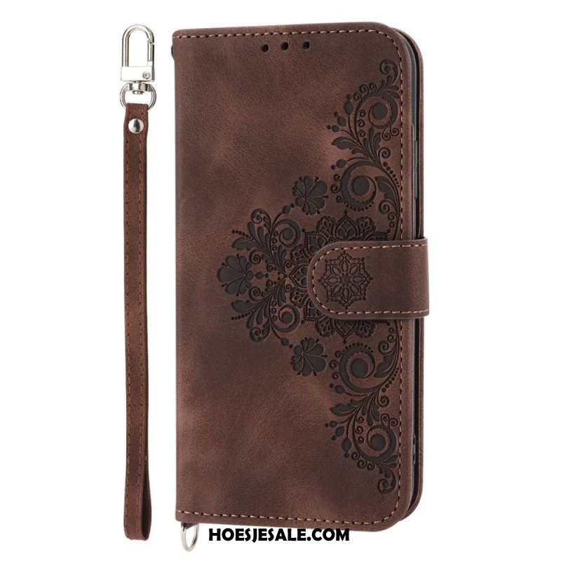 Folio-hoesje voor Xiaomi Redmi Note 12 5G Bloemen Met Riem En Schouderriem