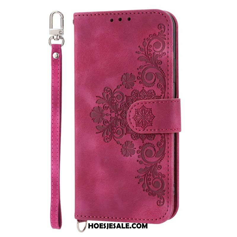 Folio-hoesje voor Xiaomi Redmi Note 12 5G Bloemen Met Riem En Schouderriem