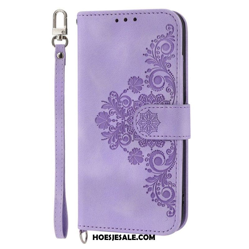 Folio-hoesje voor Xiaomi Redmi Note 12 5G Bloemen Met Riem En Schouderriem