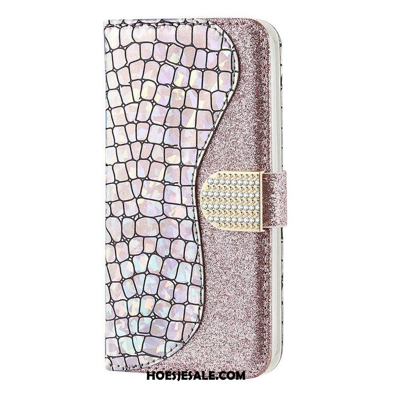 Folio-hoesje voor iPhone 13 Mini Krokodil Diamanten