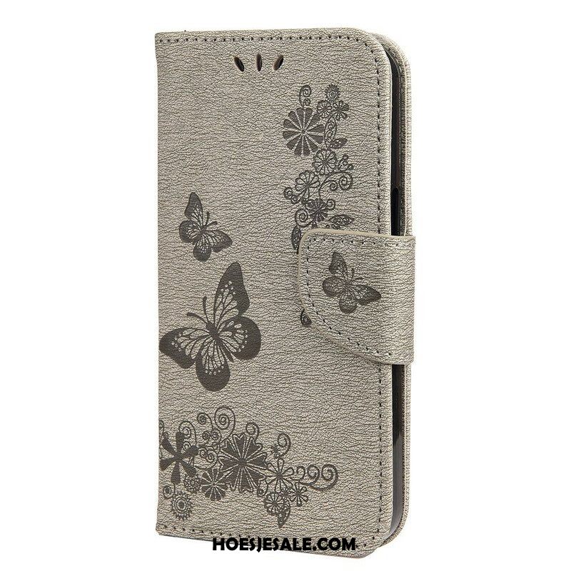 Folio-hoesje voor iPhone 13 Mini Met Ketting Prachtige Riemvlinders