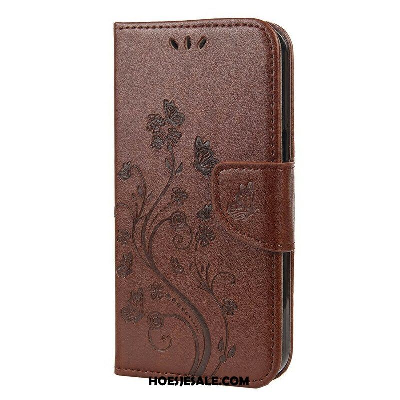 Folio-hoesje voor iPhone 13 Mini Met Ketting Strakke Bloemen