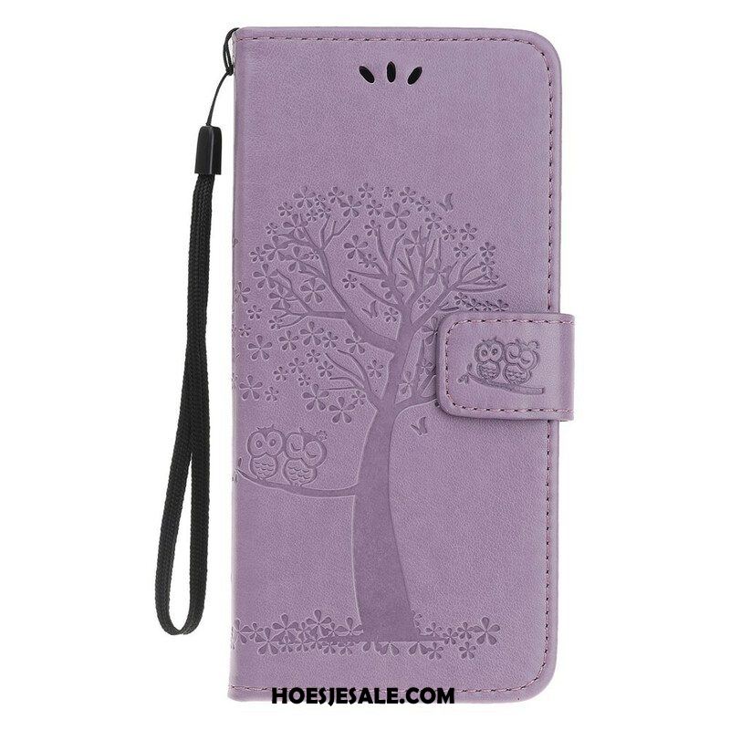 Folio-hoesje voor iPhone 13 Mini Met Ketting String Boom En Uilen