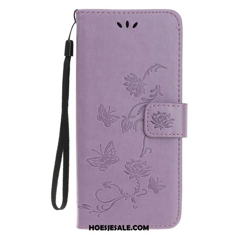 Folio-hoesje voor iPhone 13 Mini Met Ketting Vlinders En Bloemen Riem