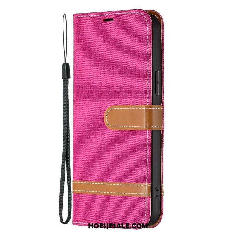 Folio-hoesje voor iPhone 13 Pro Met Ketting Band Van Stof En Leereffect