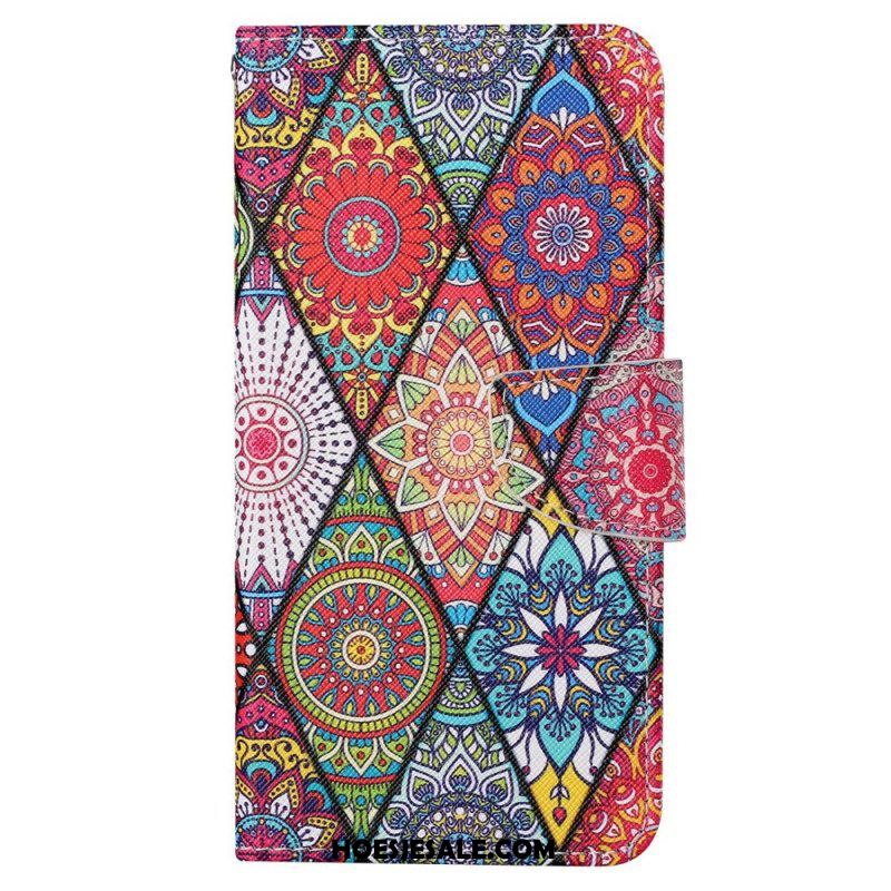 Folio-hoesje voor iPhone 15 Met Ketting Mooi Patchwork Met Riempje