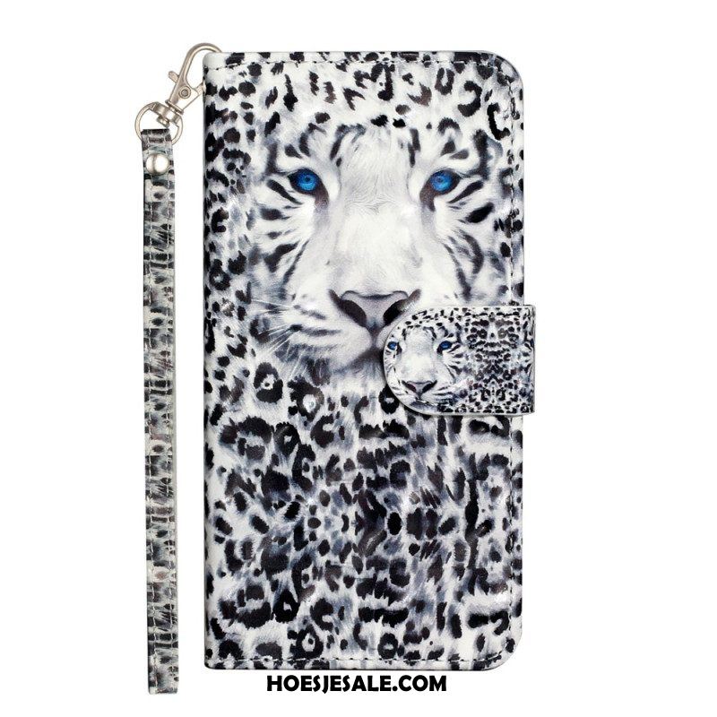 Folio-hoesje voor iPhone 15 Plus Met Ketting 3d Luipaard Met Riem