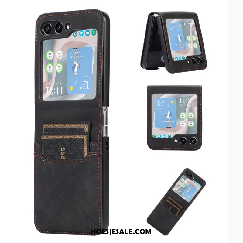 Hoesje Case Samsung Galaxy Z Flip 5 Retro-kaarthouder Met Leereffect