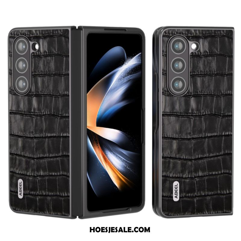 Hoesje Samsung Galaxy Z Fold 5 Echt Leer Krokodillenontwerp Bescherming Hoesje