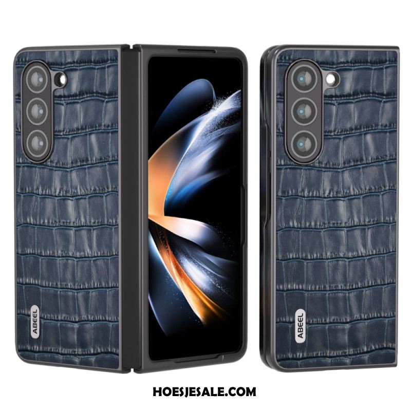 Hoesje Samsung Galaxy Z Fold 5 Echt Leer Krokodillenontwerp Bescherming Hoesje