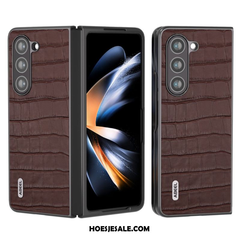 Hoesje Samsung Galaxy Z Fold 5 Echt Leer Krokodillenontwerp Bescherming Hoesje