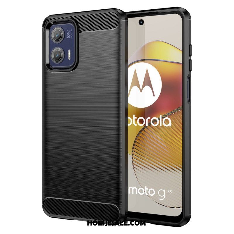 Hoesje voor Moto G73 5G Geborstelde Koolstofvezel