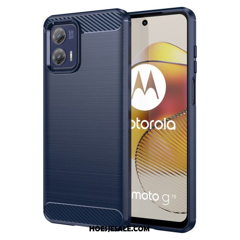 Hoesje voor Moto G73 5G Geborstelde Koolstofvezel