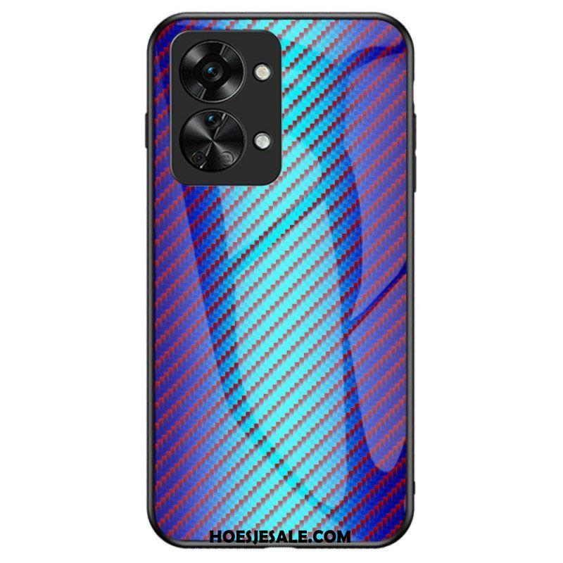 Hoesje voor OnePlus Nord 2T 5G Koolstofvezel Gehard Glas