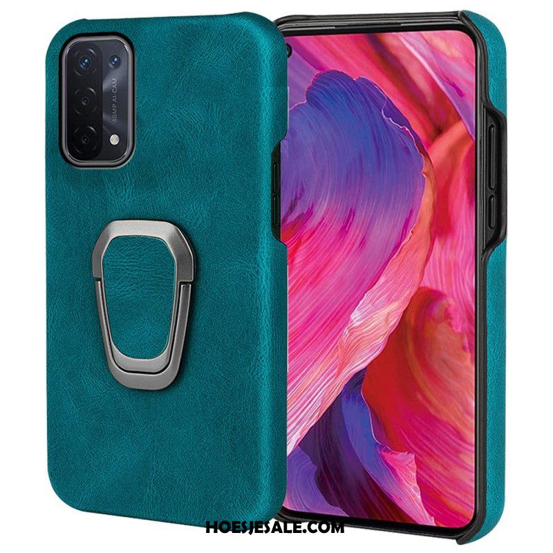 Hoesje voor Oppo A54 5G / A74 5G Ringhouder Met Leereffect