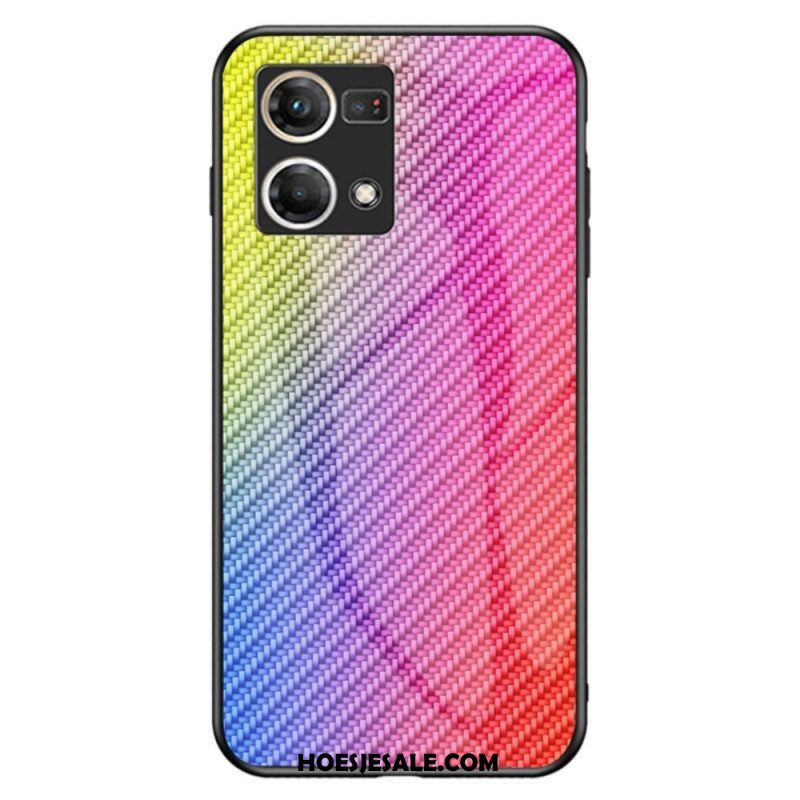 Hoesje voor Oppo Reno 7 Koolstofvezel Gehard Glas