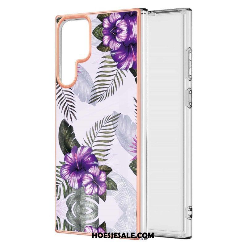 Hoesje voor Samsung Galaxy S22 Ultra 5G Gemarmerde Bloemen