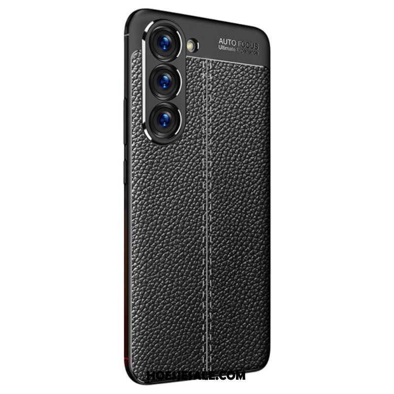 Hoesje voor Samsung Galaxy S23 5G Dubbellijnig Litchi-leereffect