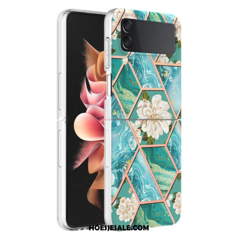 Hoesje voor Samsung Galaxy Z Flip 4 Folio-hoesje Bloemen Marmer