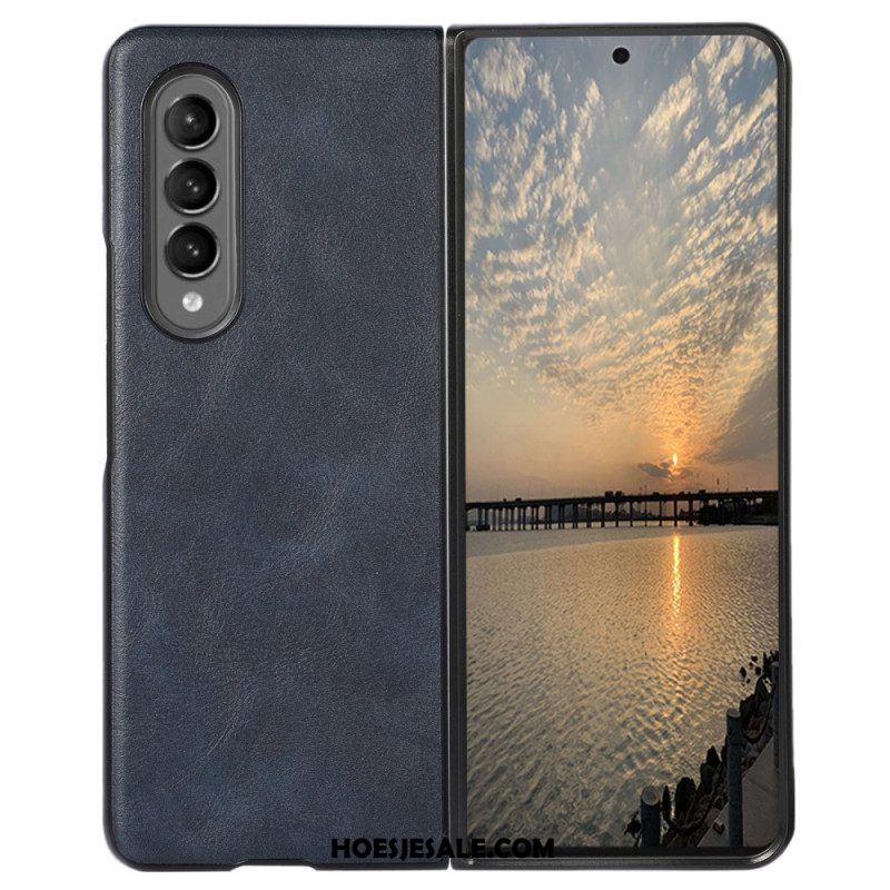 Hoesje voor Samsung Galaxy Z Fold 4 Klassieke Kunstleertextuur