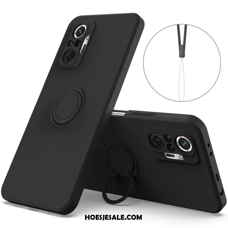 Hoesje voor Xiaomi Redmi Note 10 Pro Vloeibare Siliconen Ring En Lanyard