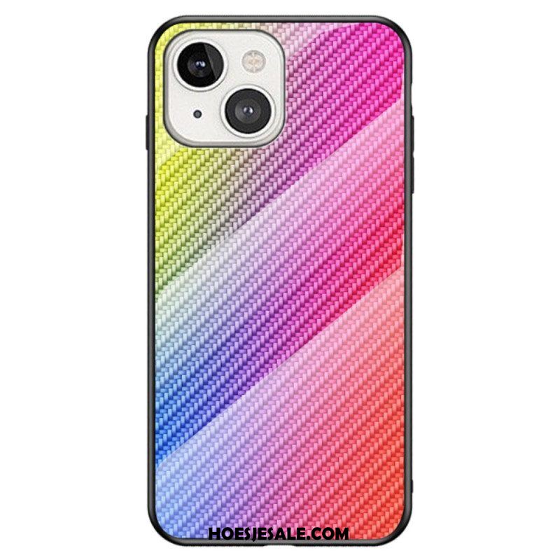 Hoesje voor iPhone 14 Koolstofvezel Gehard Glas