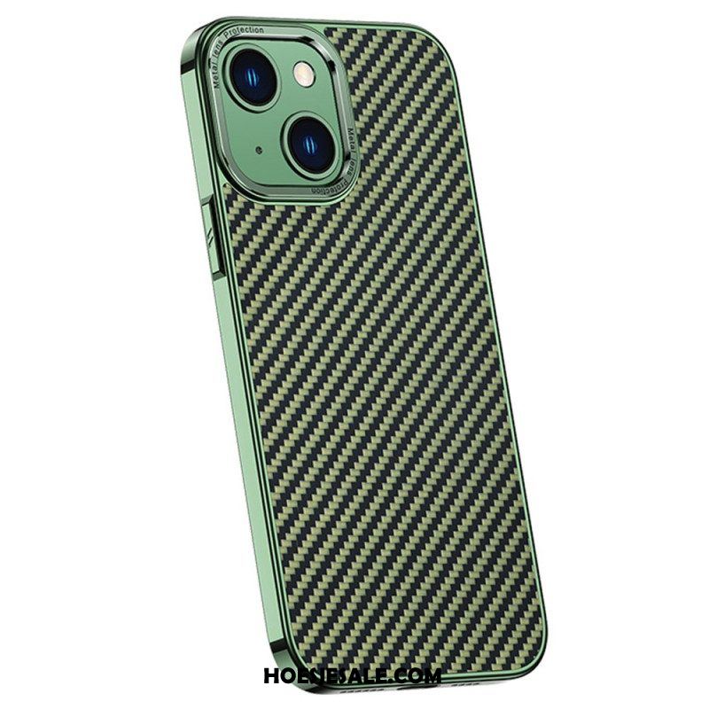 Hoesje voor iPhone 14 Kunstleer Koolstofvezeltextuur