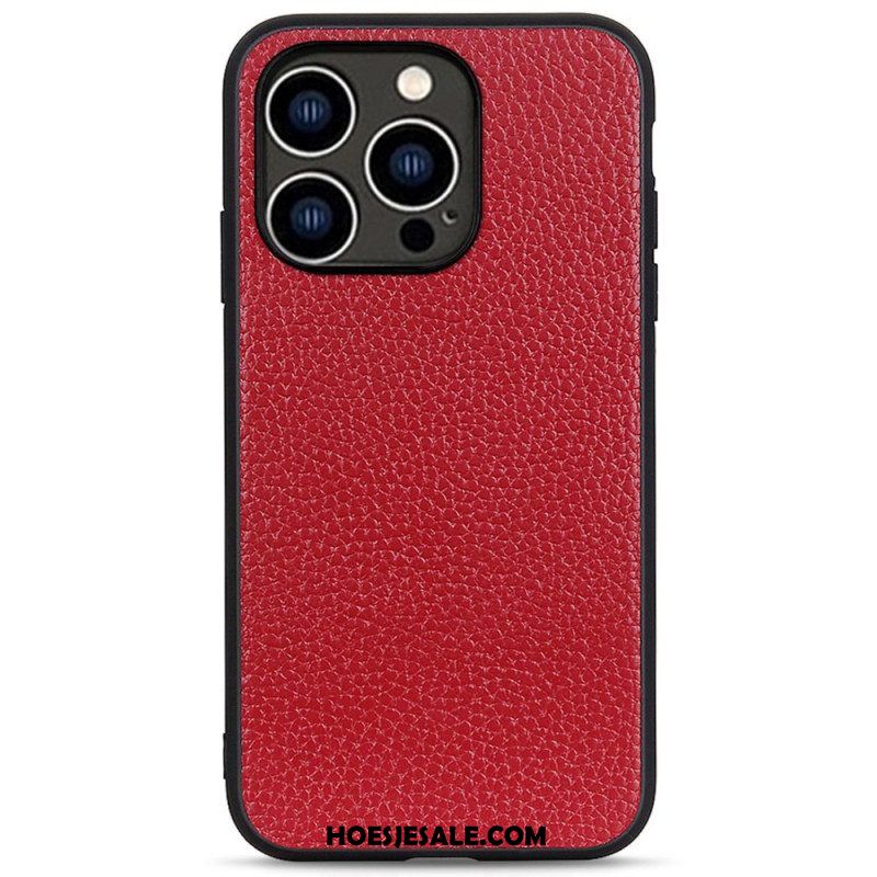 Hoesje voor iPhone 14 Pro Echt Litchi-leer