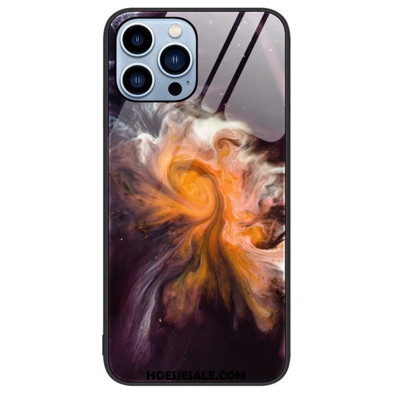 Hoesje voor iPhone 14 Pro Marmeren Kleuren Gehard Glas