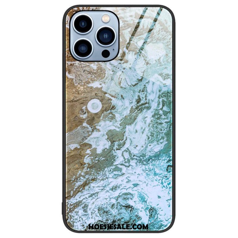 Hoesje voor iPhone 14 Pro Marmeren Kleuren Gehard Glas