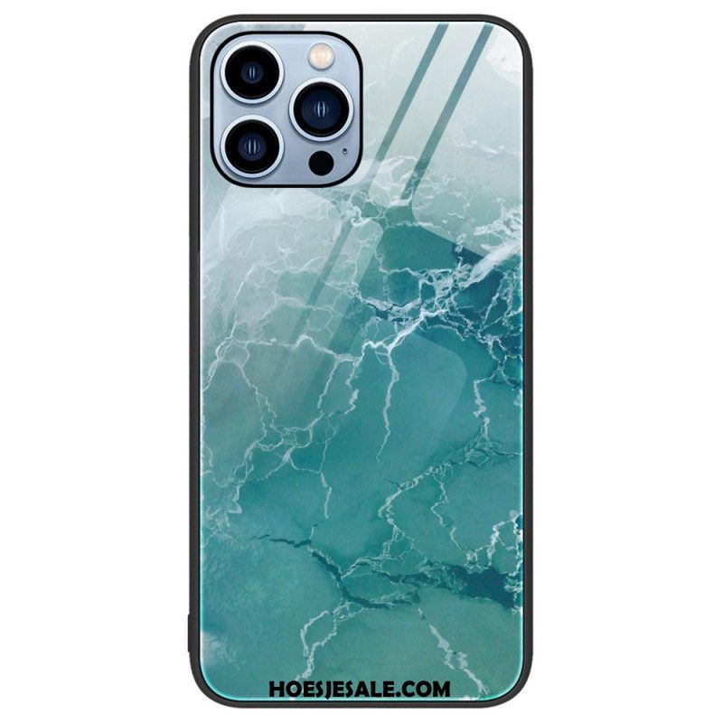 Hoesje voor iPhone 14 Pro Marmeren Kleuren Gehard Glas