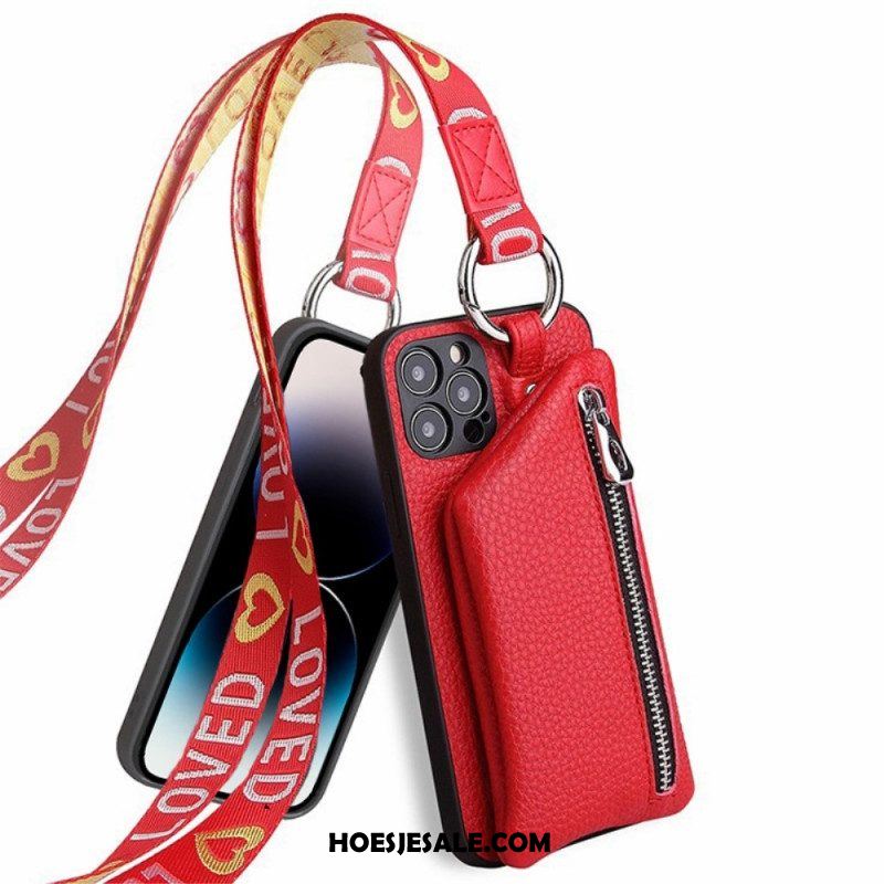 Hoesje voor iPhone 14 Pro Max Portemonnee En Lanyard