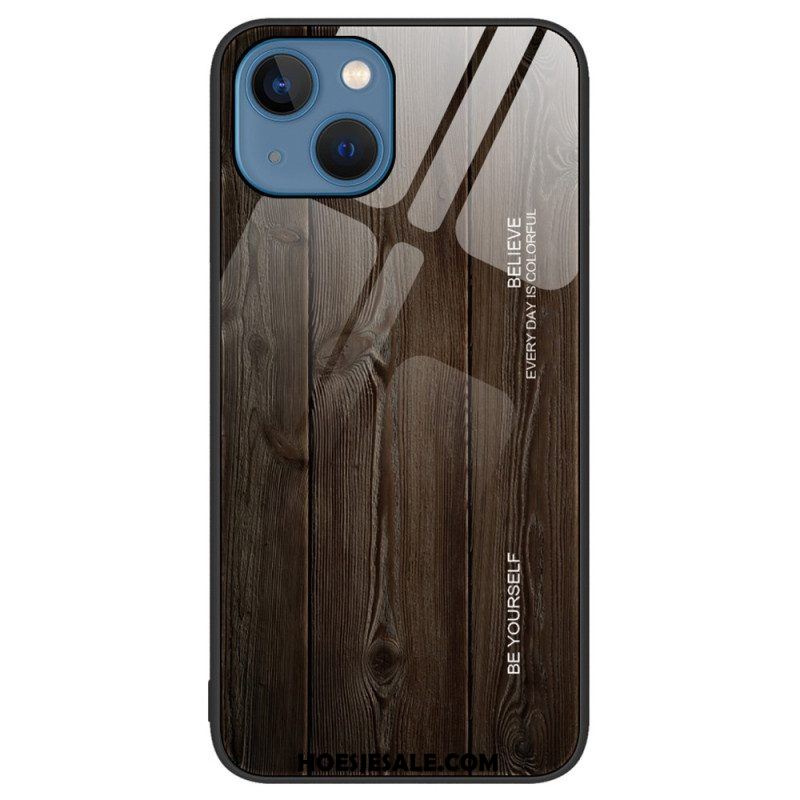 Hoesje voor iPhone 15 Plus Houtdesign Van Gehard Glas