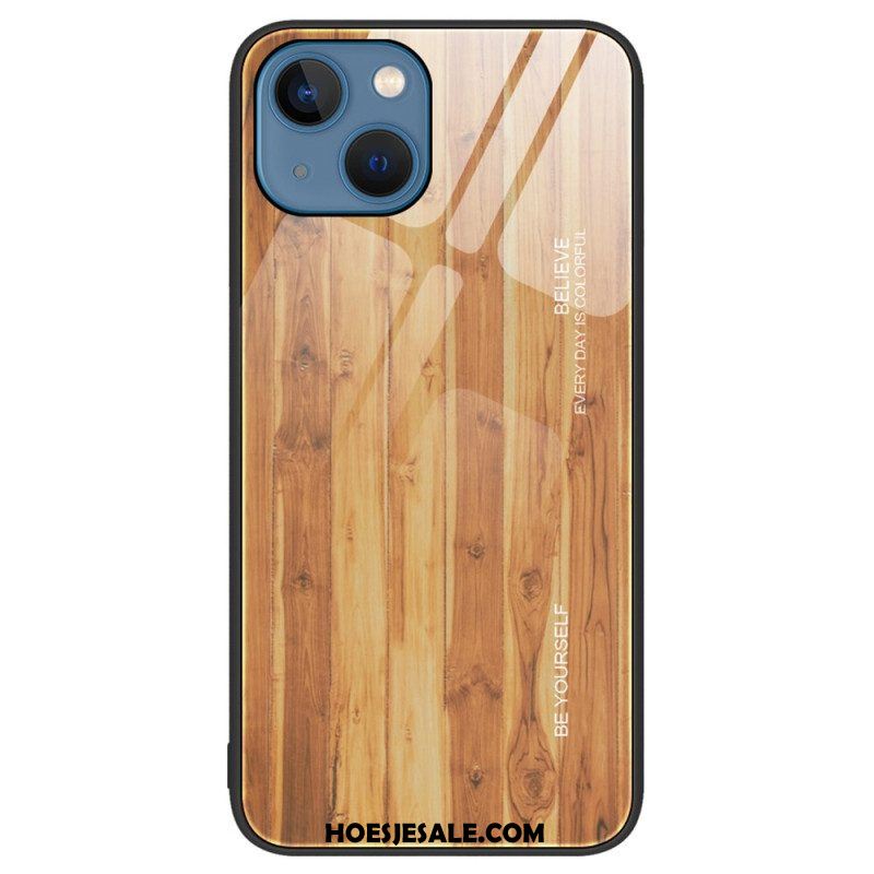 Hoesje voor iPhone 15 Plus Houtdesign Van Gehard Glas