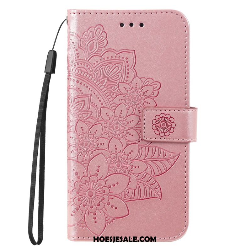 Leren Hoesje Huawei Nova 11 Pro Bandje Met Bloemenprint Bescherming Hoesje