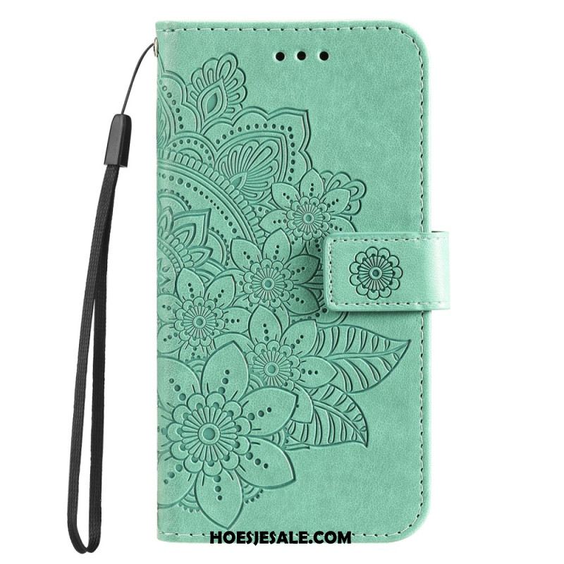 Leren Hoesje Huawei Nova 11 Pro Bandje Met Bloemenprint Bescherming Hoesje