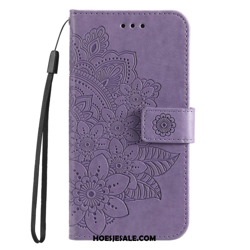 Leren Hoesje Huawei Nova 11 Pro Bandje Met Bloemenprint Bescherming Hoesje