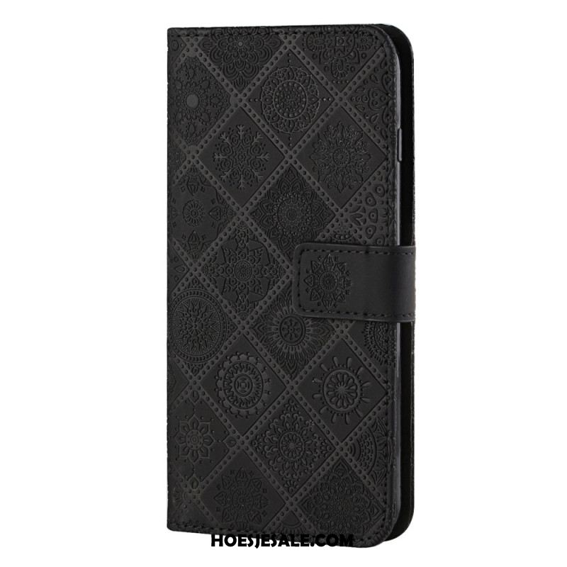 Leren Hoesje Samsung Galaxy A15 5g Patchwork Mandala's Met Riempje Bescherming Hoesje