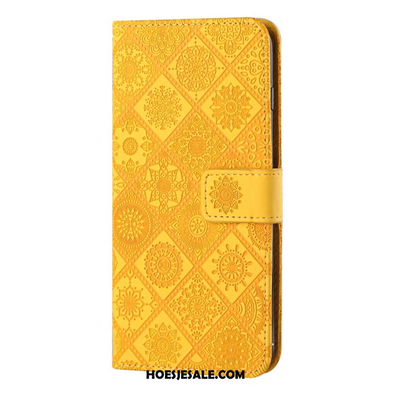 Leren Hoesje Samsung Galaxy A15 5g Patchwork Mandala's Met Riempje Bescherming Hoesje