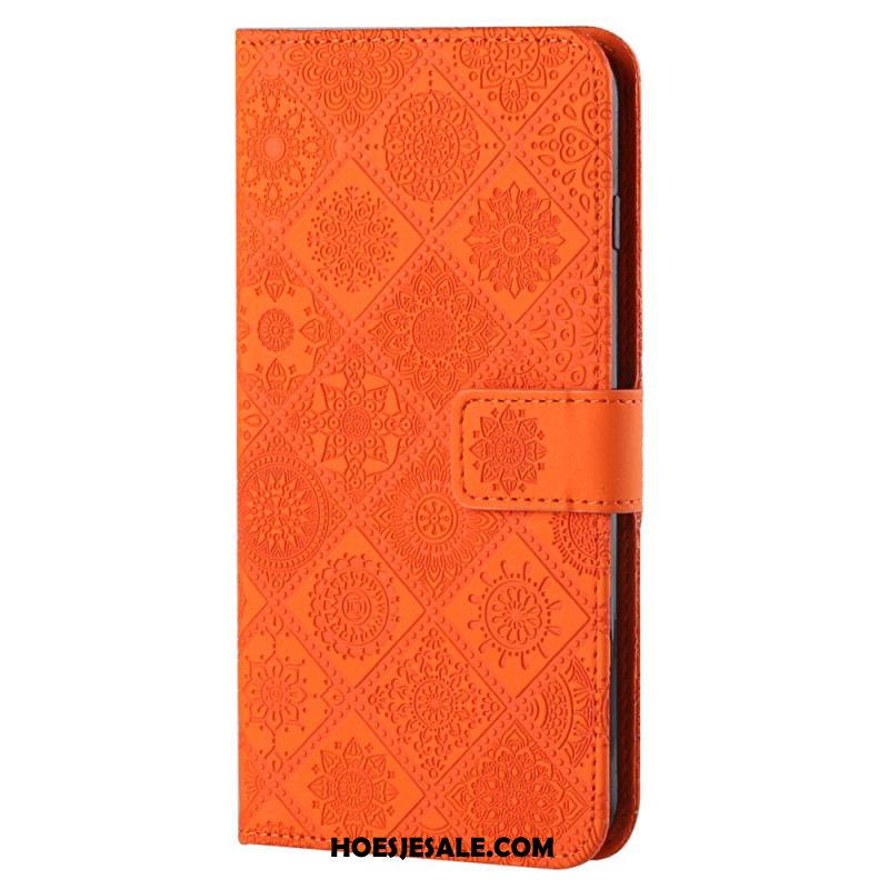 Leren Hoesje Samsung Galaxy A55 5g Patchwork Met Bandje Bescherming Hoesje