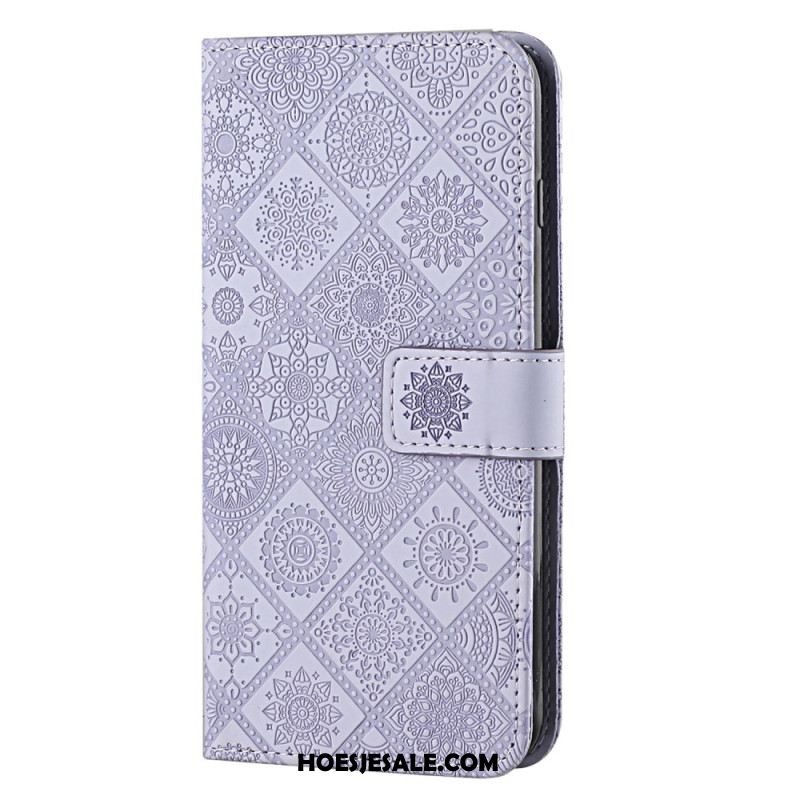 Leren Hoesje Samsung Galaxy A55 5g Patchwork Met Bandje Bescherming Hoesje