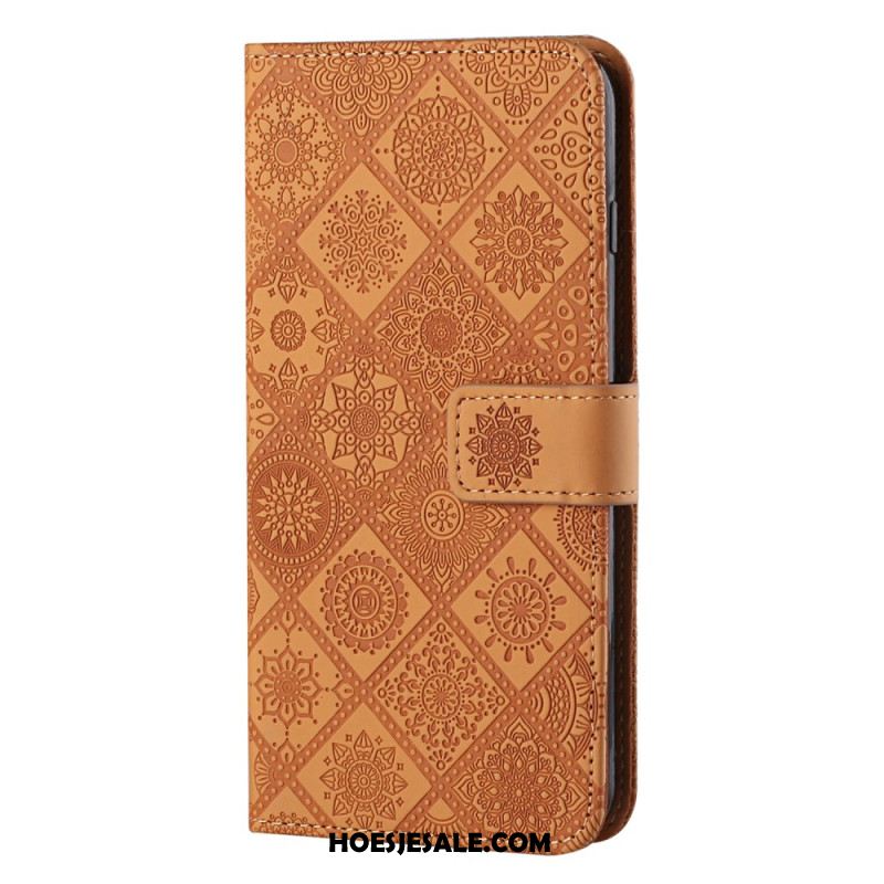 Leren Hoesje Samsung Galaxy A55 5g Patchwork Met Bandje Bescherming Hoesje