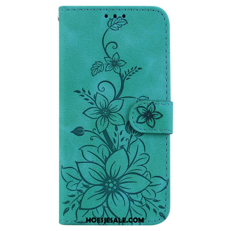 Leren Hoesje Samsung Galaxy S24 5g Bandje Bloemen Bescherming Hoesje