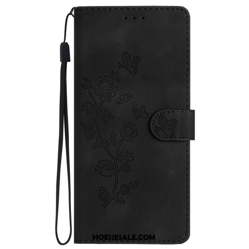 Leren Hoesje Samsung Galaxy S24 5g Discreet Bloemenpatroon Met Riempje Bescherming Hoesje